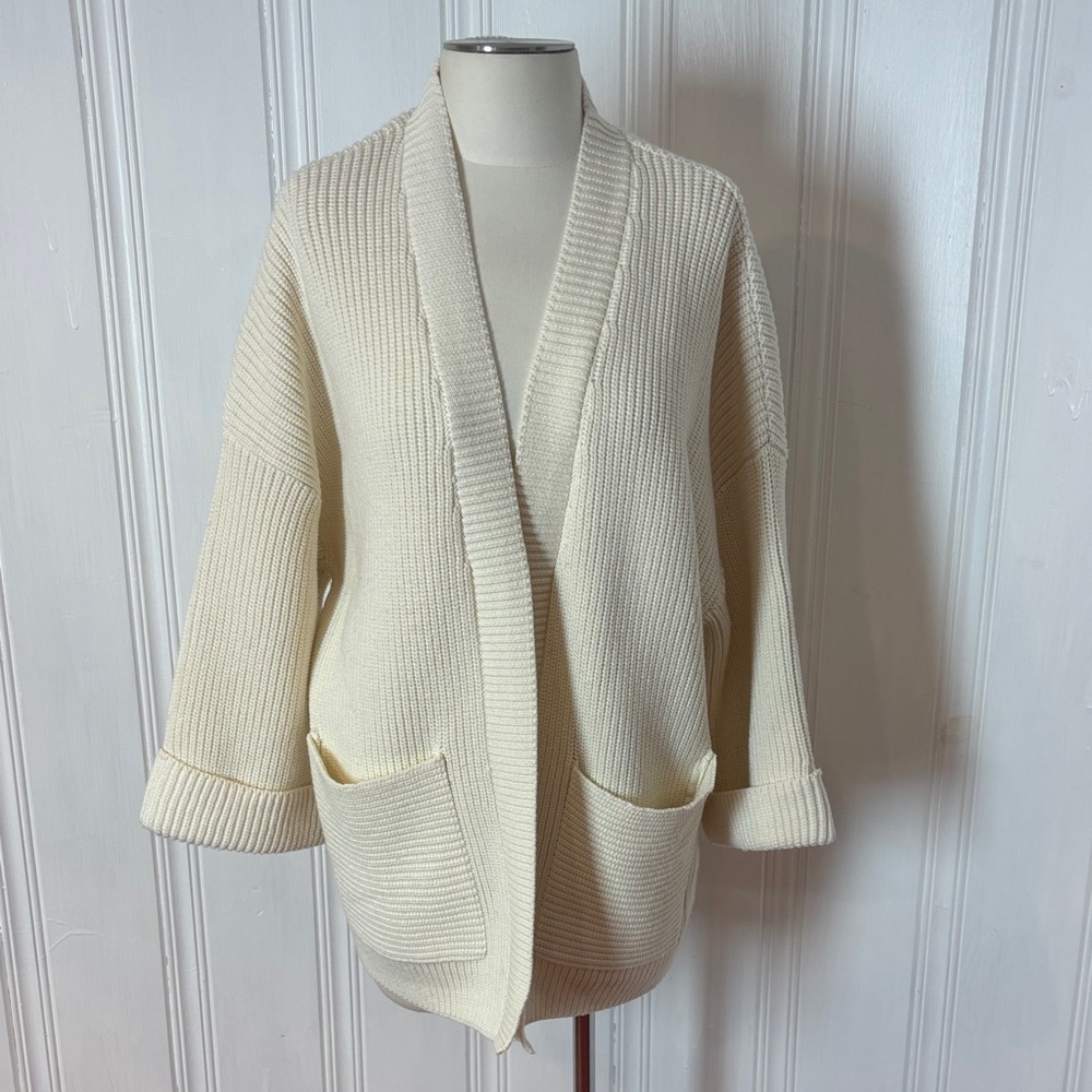 JONES NEW YORK Cream Heavy Rib Knit Open Coat Sweater - Size L (estimated)